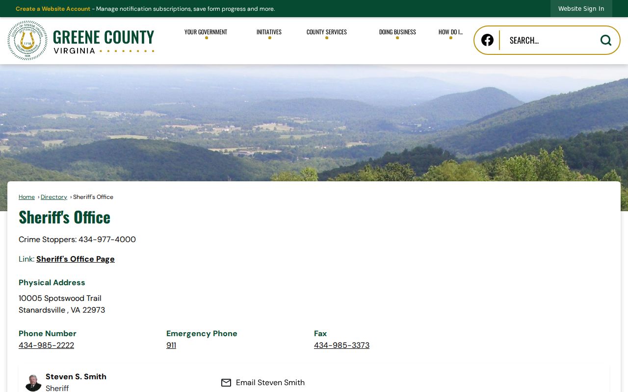 Greene County Sheriff's Office contact for arrest history requests