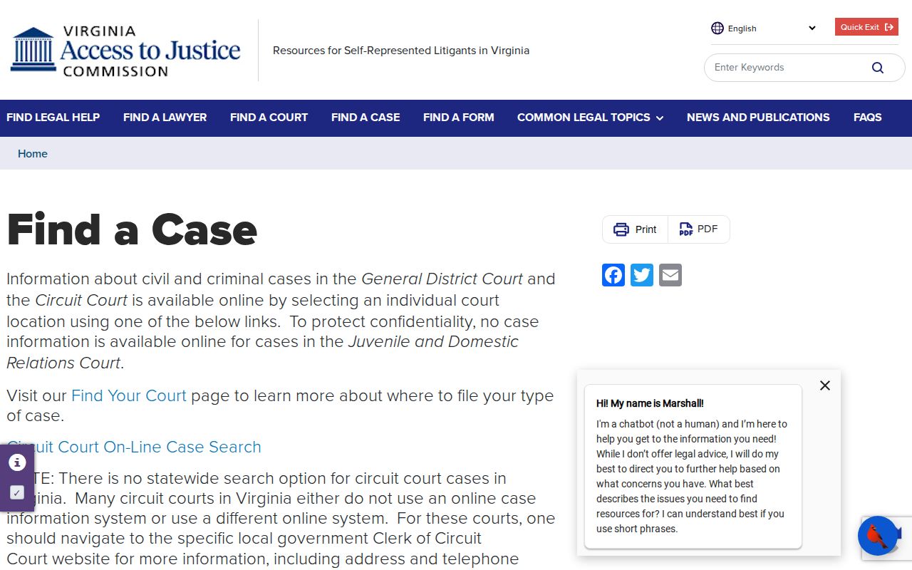 Virginia guidance for finding Greene County criminal court case records