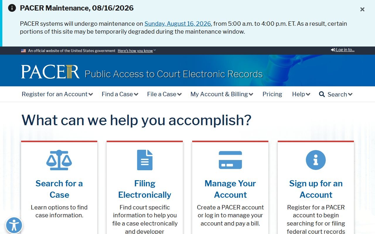 Greene County criminal history federal court PACER access