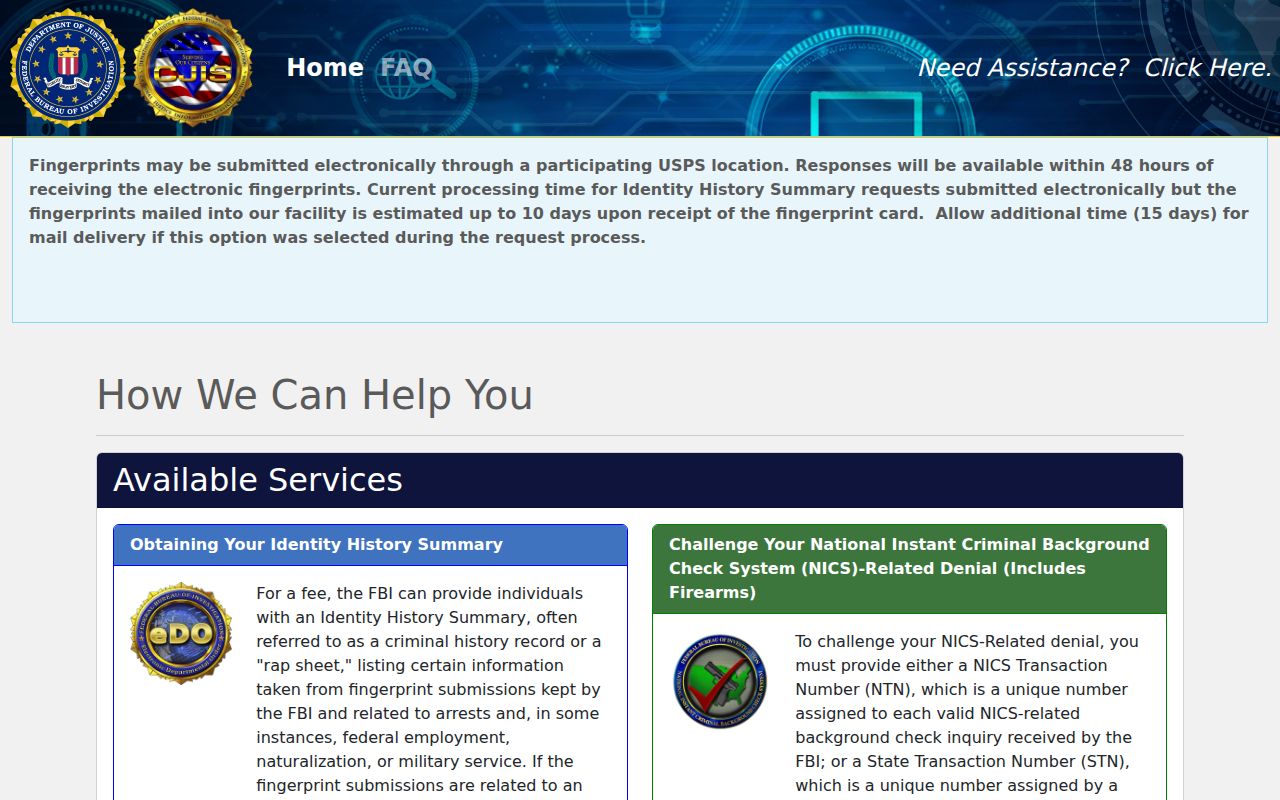 Greene County criminal history FBI electronic self-record portal