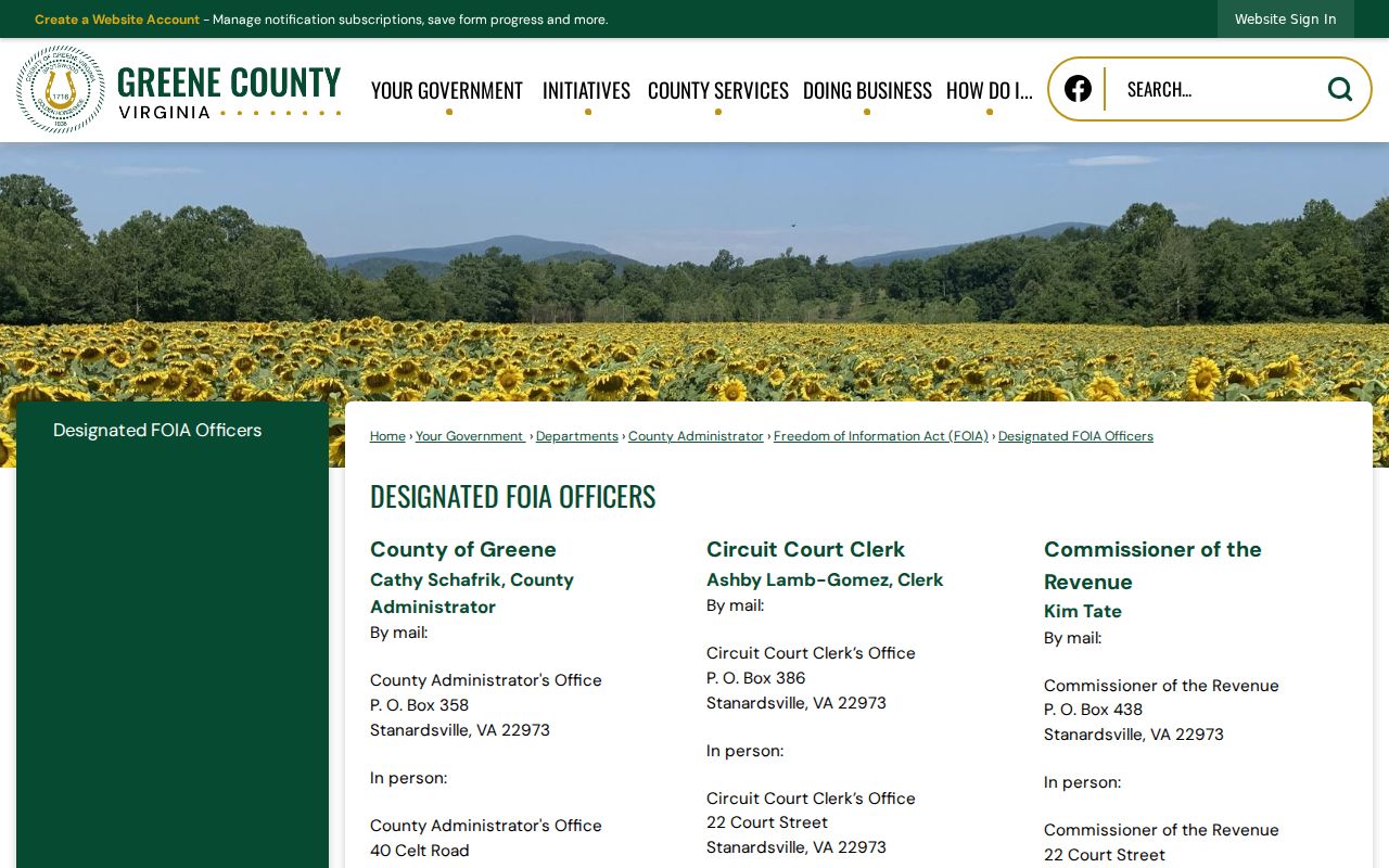 Greene County criminal history designated FOIA officers