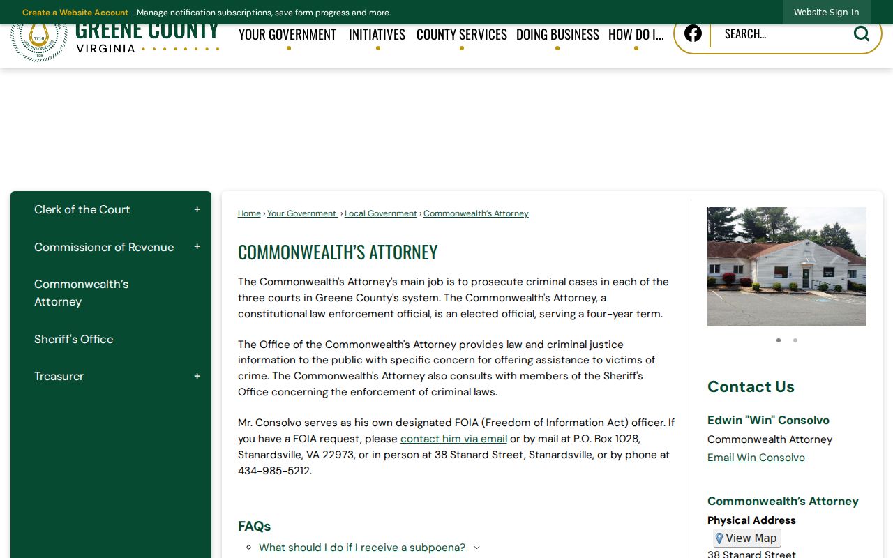 Greene County criminal history Commonwealth's Attorney office